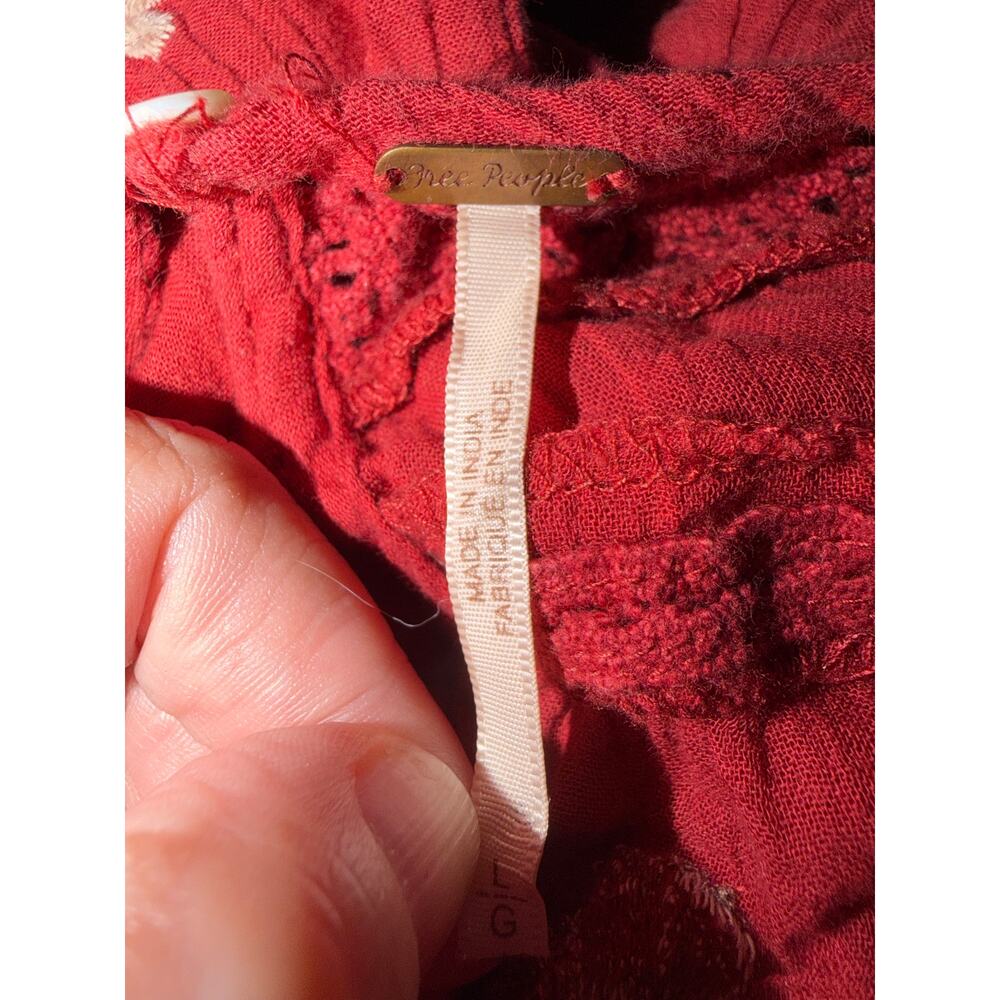 Free People Embroidered Cotton Gauze Boho Mini Dress Large Rust Red - Picture 7 of 7